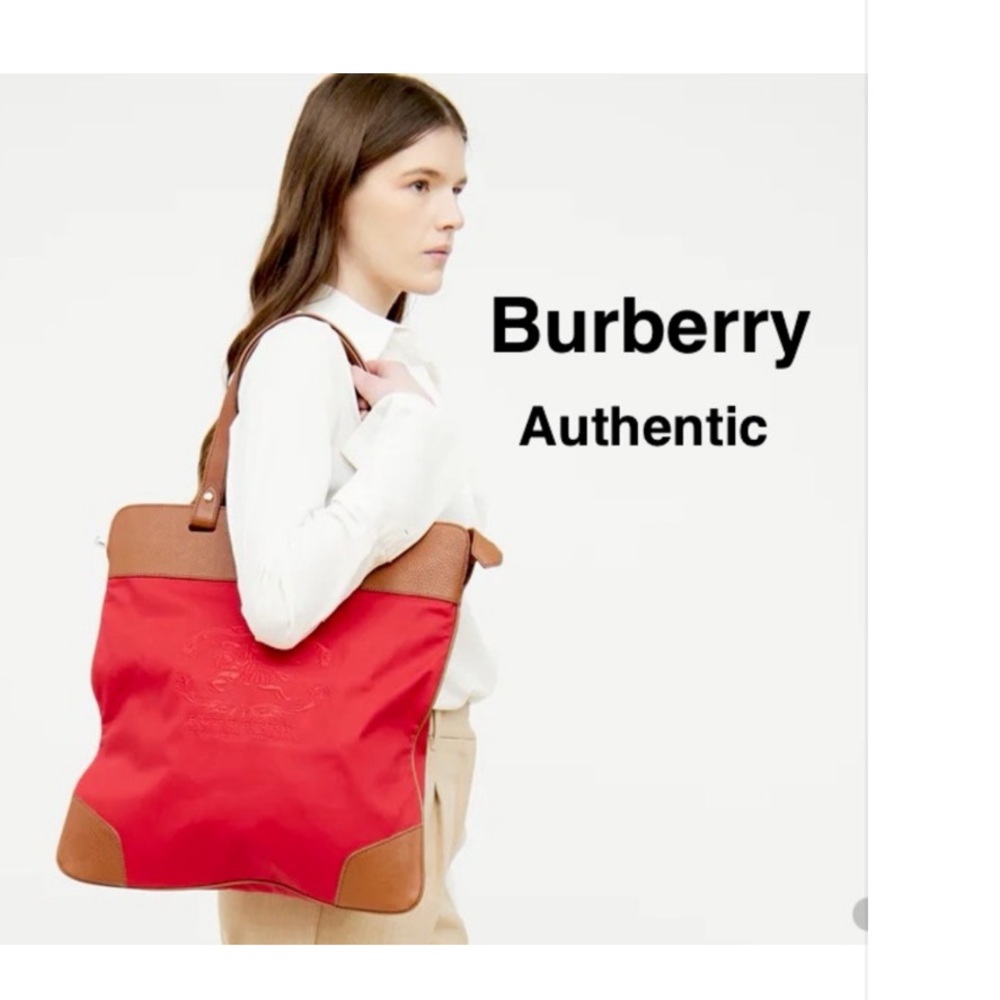 Burberry Red and Brown Tote Bag